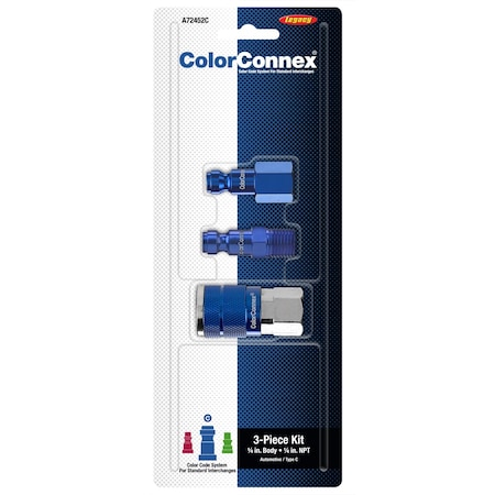 Colorconnex Coupler and Plug Kit, 3-Piece, Type C, 1/4in Body, 1/4in NPT, Blue A72452C